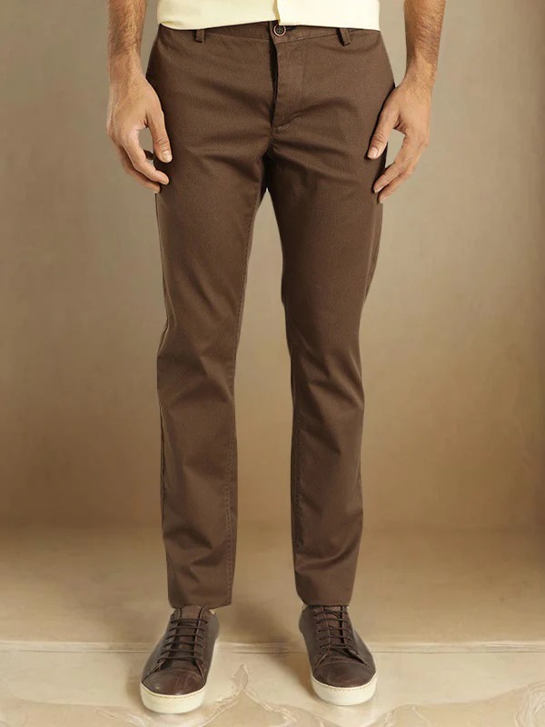 Indian Terrain Men's Slim Fit Solid Brown Trousers